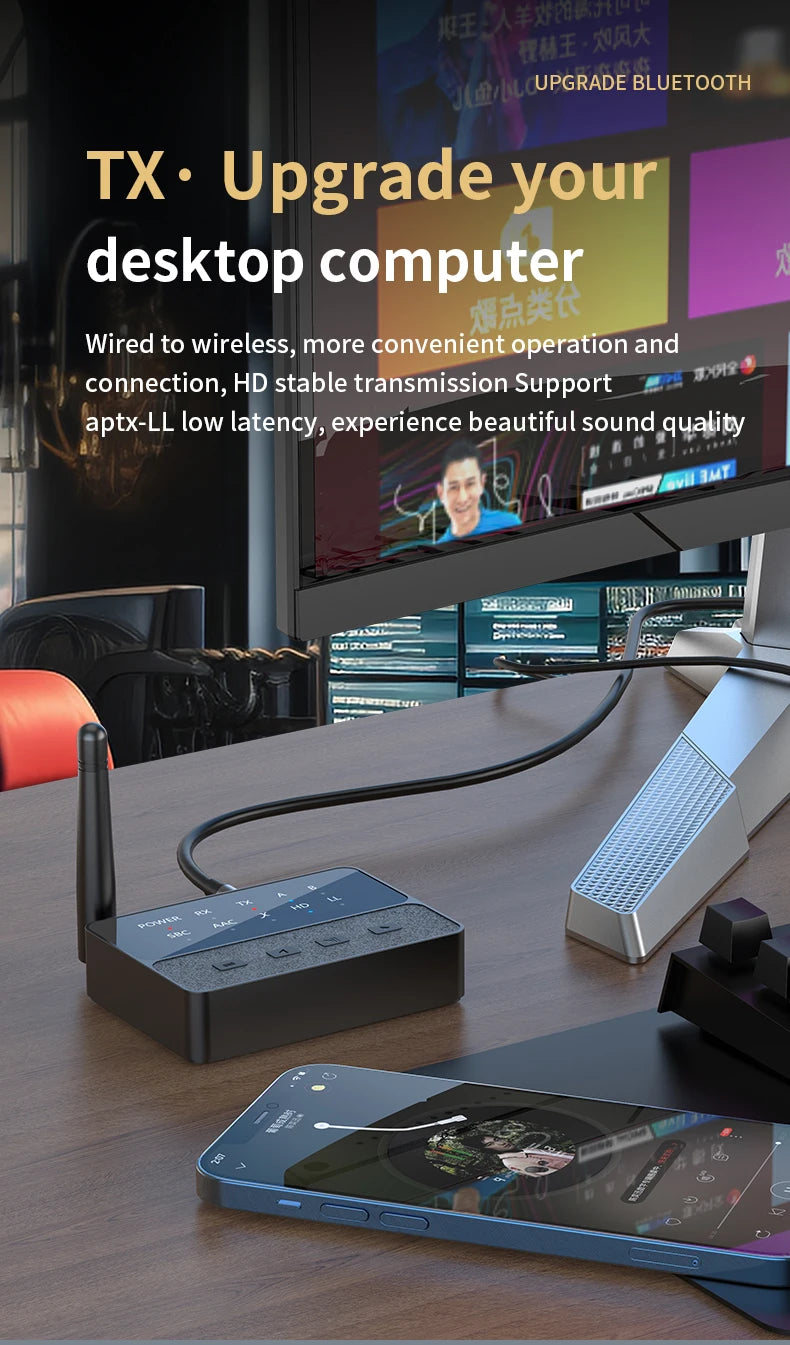 VAORLO Qualcomm Bluetooth 5.3 Receiver & Transmitter | aptX HD/LL Low Latency, 3.5mm AUX, RCA Wireless Audio Adapter for PC & TV