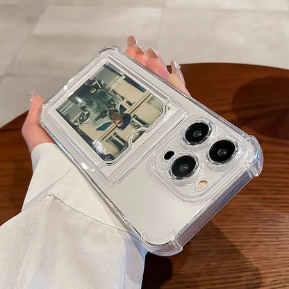 Transparent Card Slot Bag Holder Case for iPhone 16/15/14/13/12/11 Pro Max, Mini, X, XR, 7, 8 Plus | Clear Shockproof Soft Wallet Cover