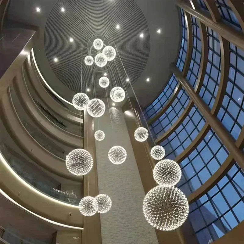 Italy Designer Spark Ball LED Chandelier – Stainless Steel Firework Pendant Lamp with Remote for Loft Living Room Decor