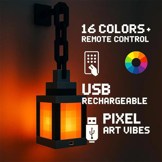 Pixel Style Night Light Lantern – Portable Tabletop Ornament with 16 Colors, DIY Interior Decoration & Festival Atmosphere Light