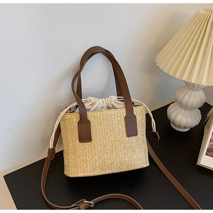 Fashion Straw Bucket Crossbody Bag – Women’s Summer Beach & Travel Shoulder Handbag
