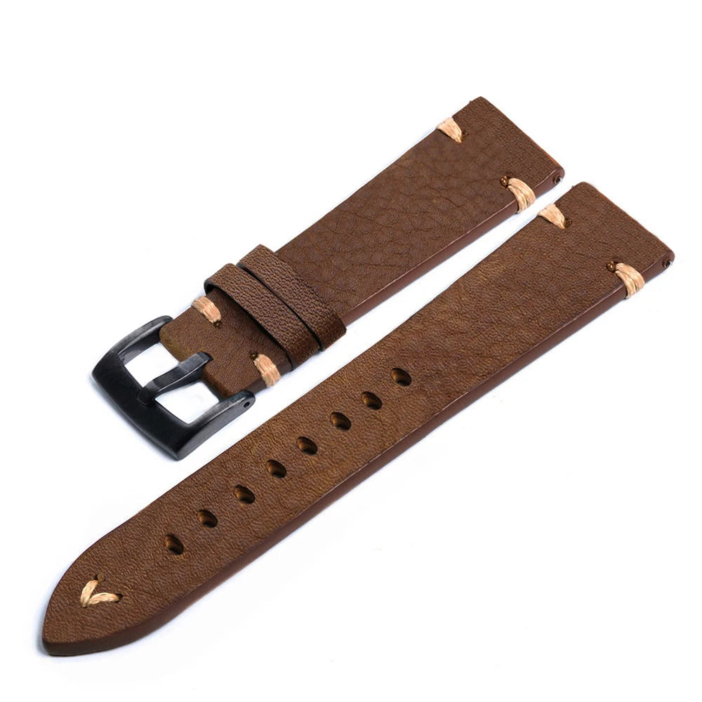 Genuine Leather Watch Straps - Vintage Italian Distressed Smart Watch Bands 20mm & 22mm for Men