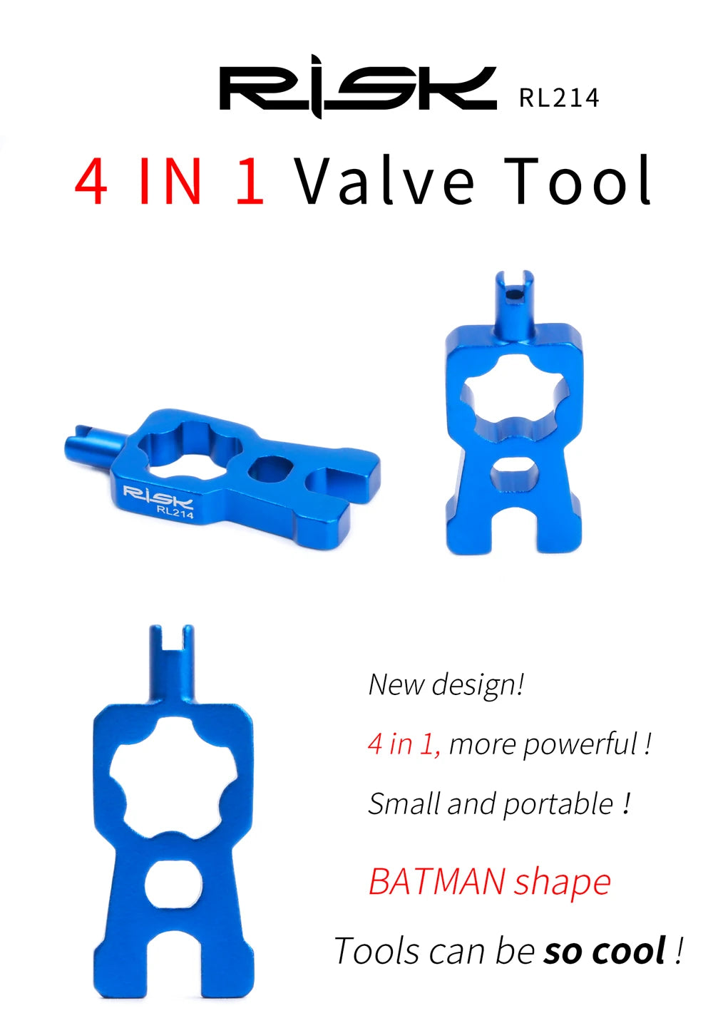 RISK 4-in-1 Bike Valve Core Wrench – Portable Road Bicycle Tool with 2 Presta Valve Caps for Installation & Removal