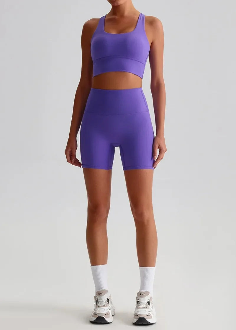 Women's Seamless Yoga Set — Quick-Dry Backless Bra & Booty-Lifting Shorts for Running, Gym & Fitness Workouts