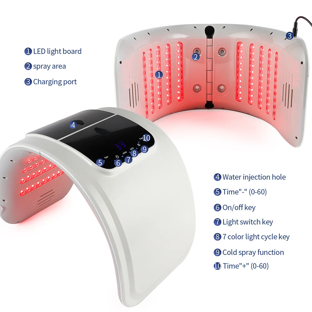 Foreverlily LED Face Mask PDT Machine – 7 Colors Light Photon Skin Rejuvenation, Facial & Body Beauty Spa with Nano Spray Mist