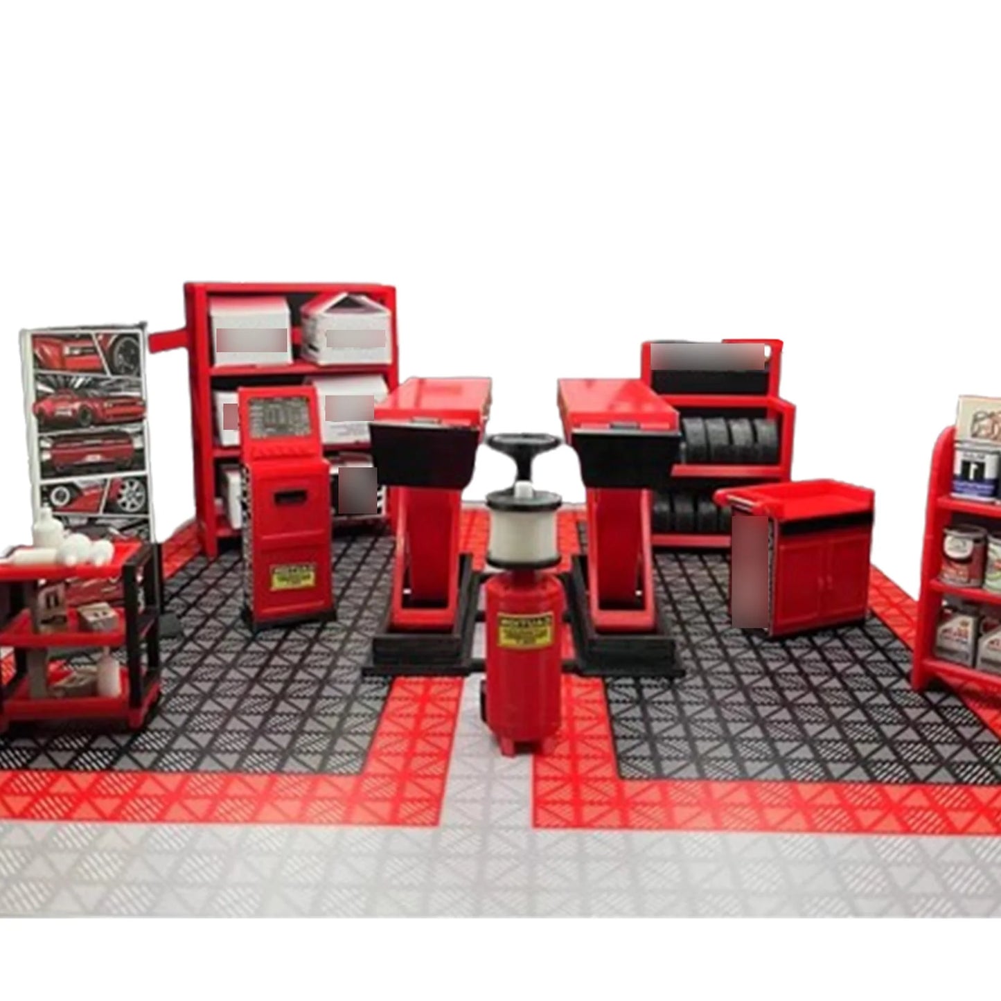 1:18 Car Model Repair Shop Diorama – 9-Piece Modification Parts Set for Collectors & Hobbyists with DIY Tools