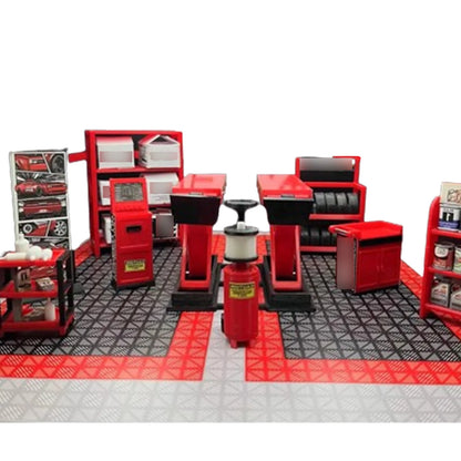 1:18 Car Model Repair Shop Diorama – 9-Piece Modification Parts Set for Collectors & Hobbyists with DIY Tools