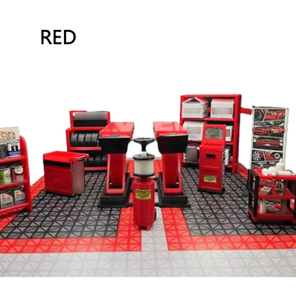 1:18 Car Model Repair Shop Diorama – 9-Piece Modification Parts Set for Collectors & Hobbyists with DIY Tools