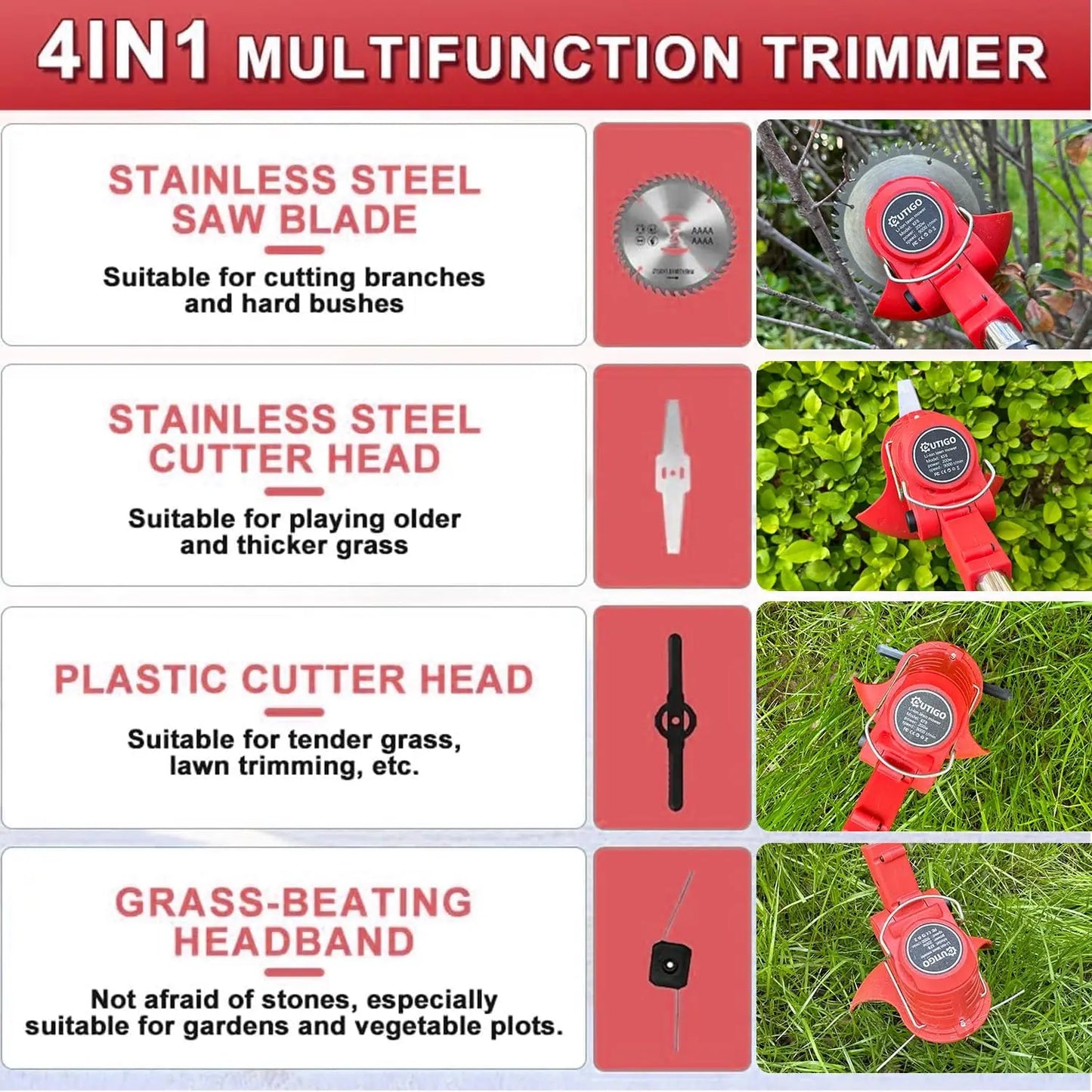 OUTIGO Cordless String Trimmer & Edger — 2×21V Battery Grass Trimmer with Blade Attachments