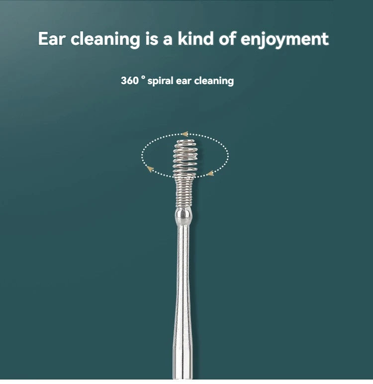 6pcs Stainless Steel Ear Wax Removal Tool Set – Spiral Rotating Ear Picker Spoon for Cleaning & Collecting Ear Wax