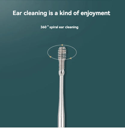 6pcs Stainless Steel Ear Wax Removal Tool Set – Spiral Rotating Ear Picker Spoon for Cleaning & Collecting Ear Wax