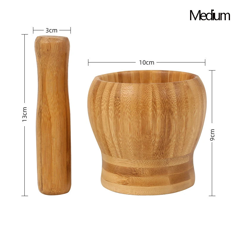 Traditional Bamboo Mortar & Pestle Set – Garlic, Herb & Spice Grinder for Kitchen Crushing and Mashing