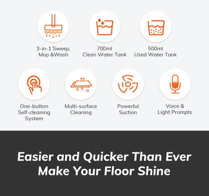 ILIFE W90 Cordless Wet Dry Smart Mop – 5500Pa Suction, Self-Cleaning in 1 Minute, Large Dual Water Tank