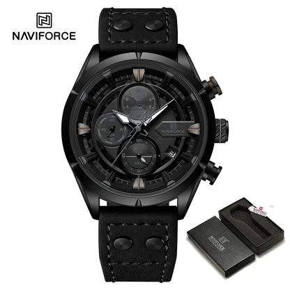 NAVIFORCE Men's Casual Watch – Luxury Waterproof Chronograph Quartz Wristwatch with Genuine Leather Strap
