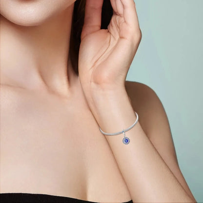 MULA Silver-Plated Sunflower & Four-Leaf Clover Dangle Charms - DIY 3MM Snake Chain Bracelet