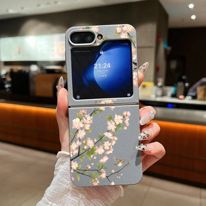 Floral Leather Texture Soft TPU Case for Samsung Galaxy Z Flip 6/5/4/3 5G – Stylish Folding Phone Cover