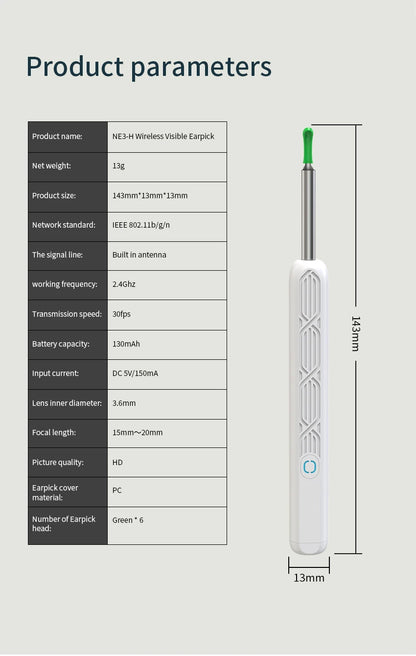 2025 Wireless Smart Earpick – HD Camera Ear Wax Cleaner with 6 LED Lights for iOS & Android