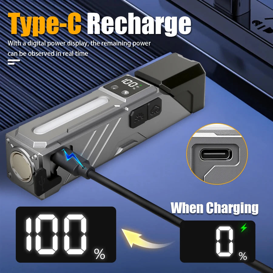 High-Power LED EDC Flashlight – Rechargeable Pocket Torch with RGB, Magnet & Clip for Camping & Fishing