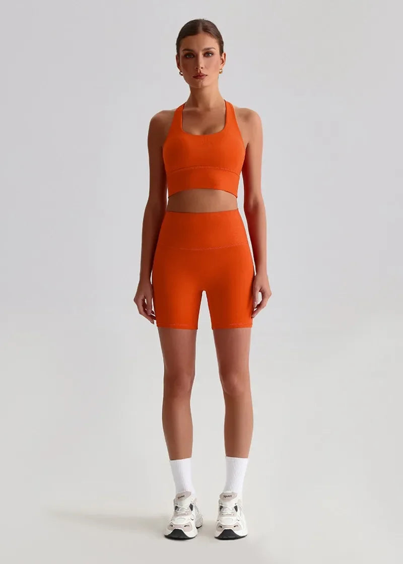 Women's Seamless Yoga Set — Quick-Dry Backless Bra & Booty-Lifting Shorts for Running, Gym & Fitness Workouts