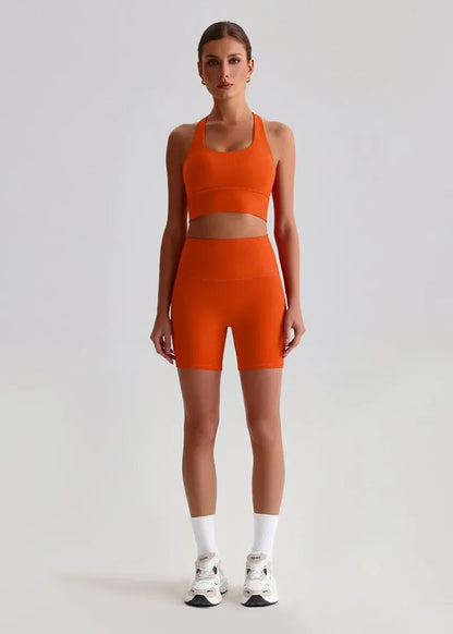 Women's Seamless Yoga Set — Quick-Dry Backless Bra & Booty-Lifting Shorts for Running, Gym & Fitness Workouts