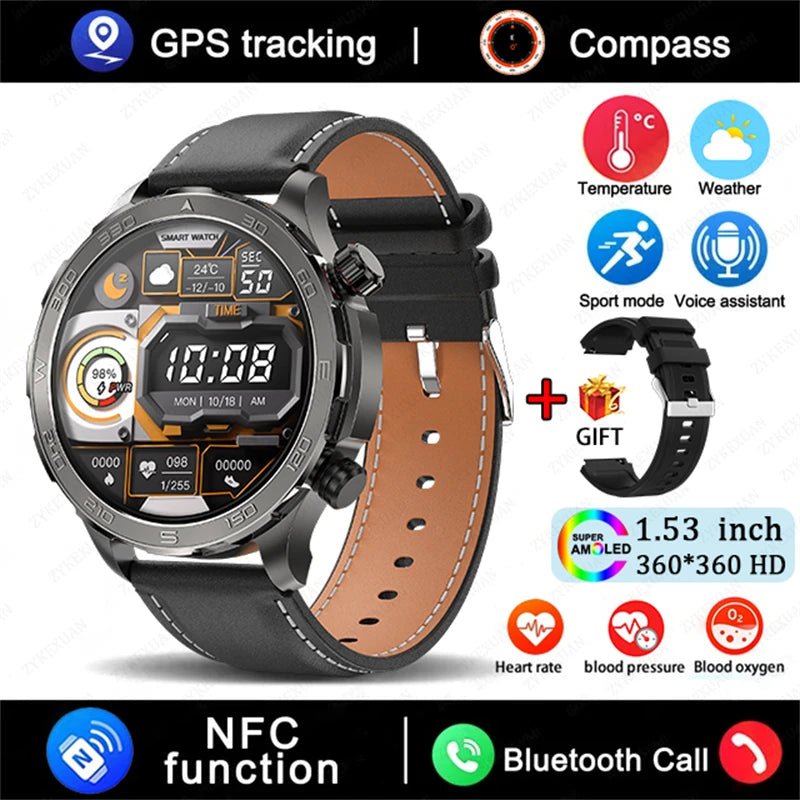 2025 New Bluetooth Call Smartwatch for Men – Huawei Compatible, AMOLED HD Large Screen, Heart Rate, NFC, IP68 Waterproof, GPS Sports Watch