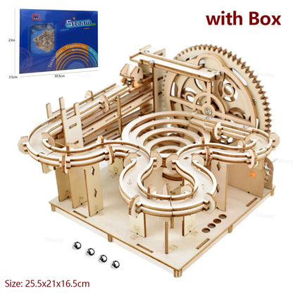 3D Wooden Puzzle DIY Mechanical Model Kit – Marble Run Set with 4 Balls, Assemble Toys for Adults & Kids, Unique Gifts