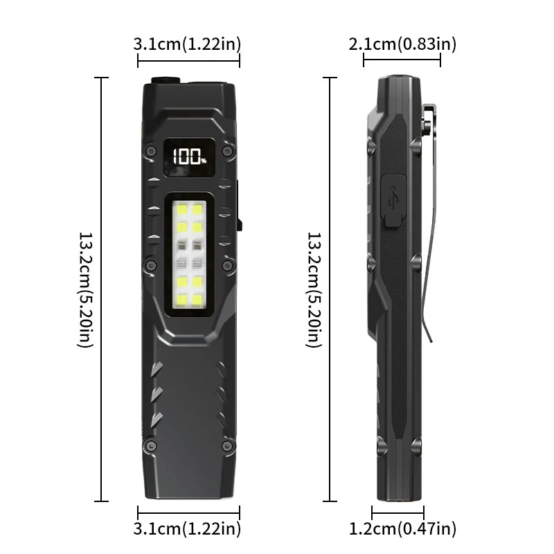 Portable 800 Lumens USB Rechargeable Tactical Flashlight – IPX4 Waterproof LED COB Work Light for Camping