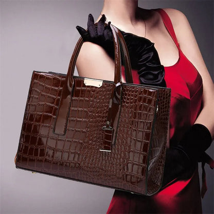 Luxury Vintage Crocodile Pattern Handbag – Women’s Large Leather Tote & Shoulder Bag