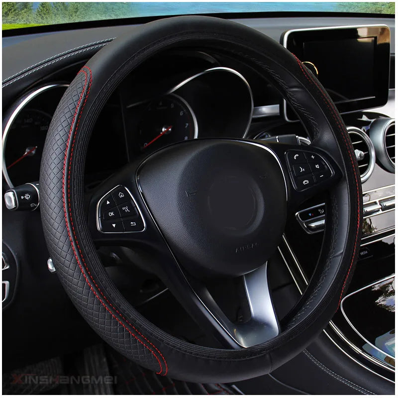 Universal Non-Slip Steering Wheel Cover – Embossed Leather Car Styling Accessory for Improved Grip