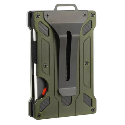 Minimalist Men’s Wallet – Slim RFID-Blocking Aluminum Money Clip with Clear ID Holder, Ultra-Thin Carbon Fiber Design