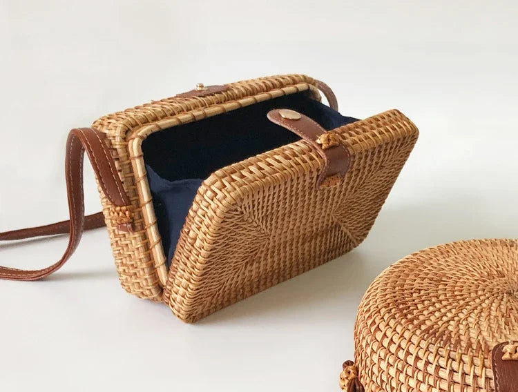 Handmade Straw Bag – Women’s Summer Rattan Beach Handbag, Boho Woven Circle Tote