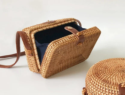 Handmade Straw Bag – Women’s Summer Rattan Beach Handbag, Boho Woven Circle Tote