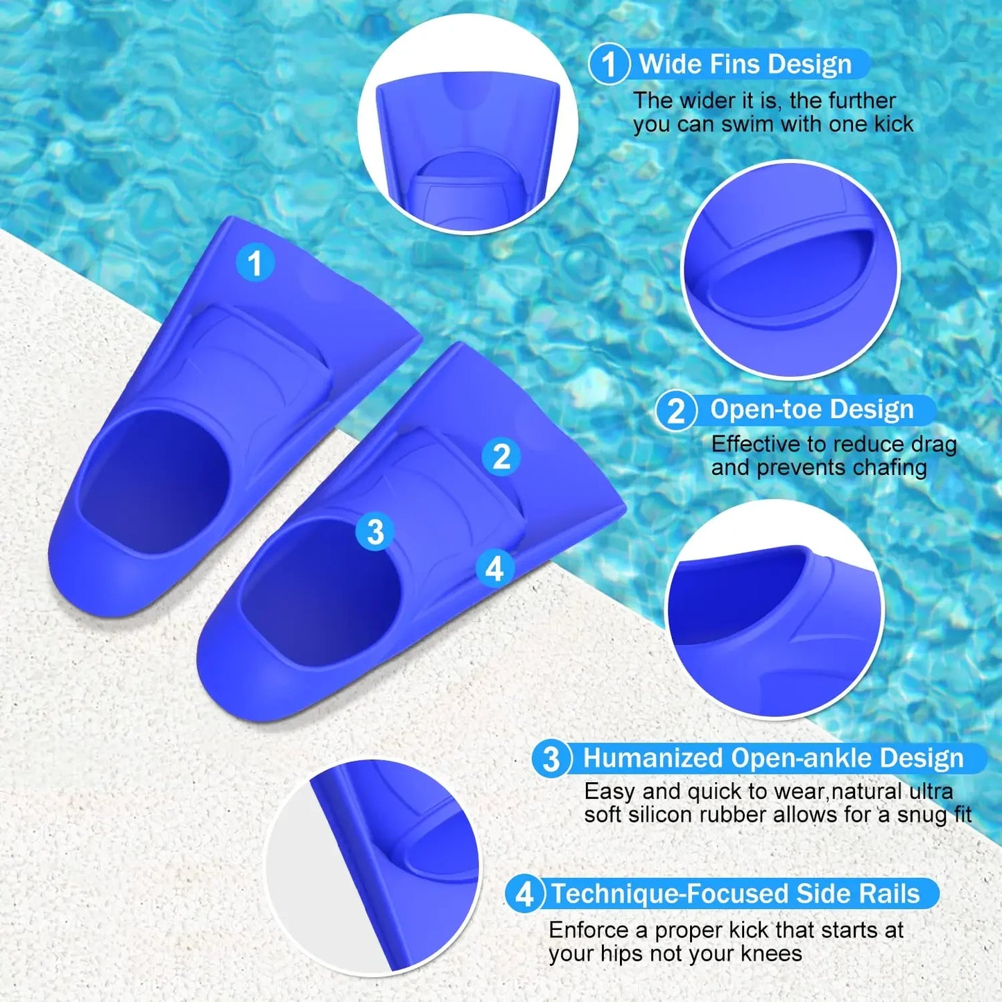 Swim Training Fins — Silicone Short Snorkel & Diving Fins for Men, Women & Kids, Professional Swimming Flippers Set