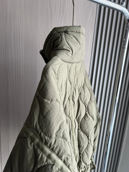 2024 ETJ Quilted Women's Coat – Beige Drawstring High Neck Jacket with Ties & Pockets