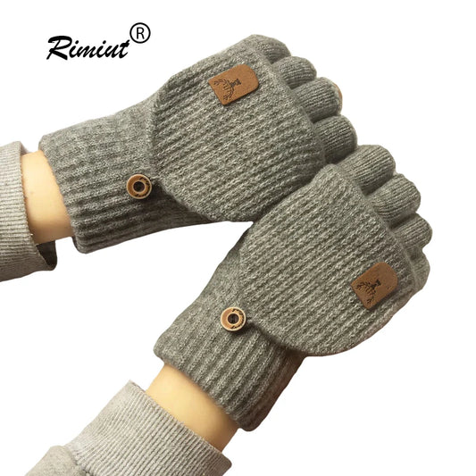 Thick Knitted Fingerless Gloves - Winter Warm Touch Screen Gloves for Men and Women, Half Finger Student Gloves