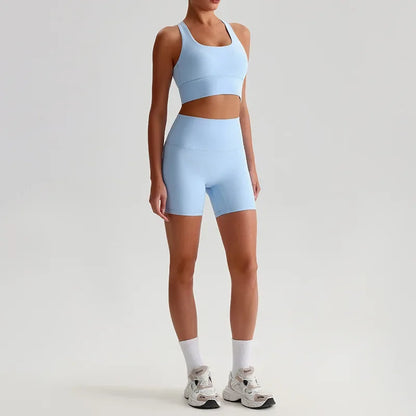 Women's Seamless Yoga Set — Quick-Dry Backless Bra & Booty-Lifting Shorts for Running, Gym & Fitness Workouts