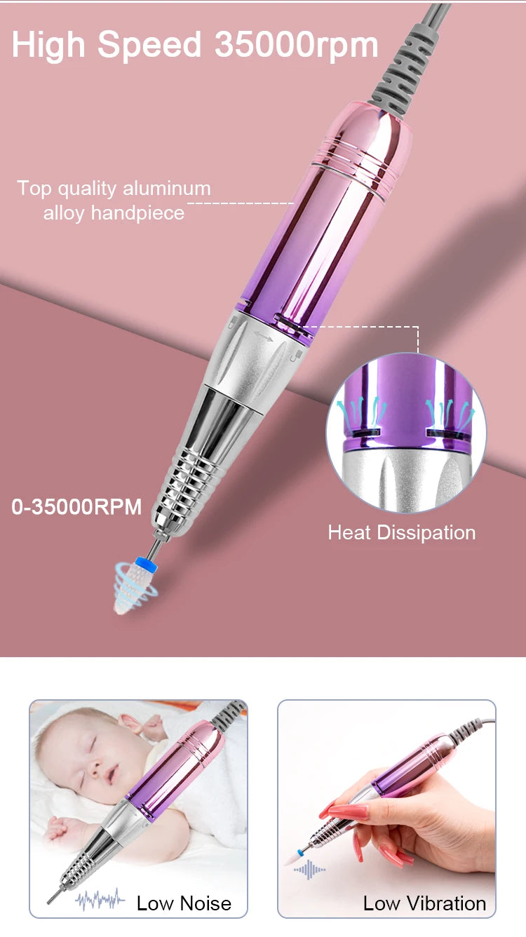 SIMINAIL Professional Nail Drill Machine – 35000RPM Portable Electric Nail File with Rechargeable E-File Bit Kit