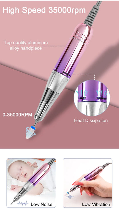 SIMINAIL Professional Nail Drill Machine – 35000RPM Portable Electric Nail File with Rechargeable E-File Bit Kit