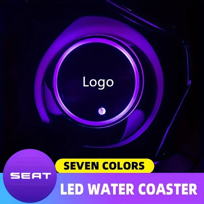 Illuminate Your Ride: 1PCS/2PCS LED Car Cup Drink Holder Logo Light - USB Charging Luminous Coaster for Seat Leon, FR, MK2, MK3, Ibiza, Altea - Car Accessories