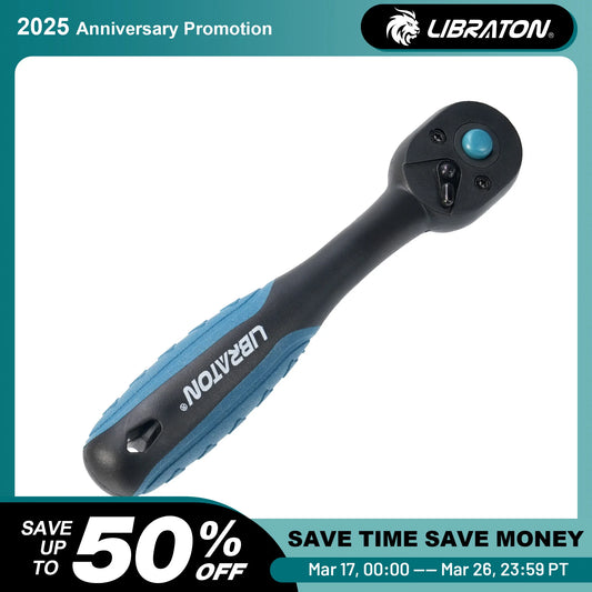 Libraton 1/4 Inch Ratchet Handle – Teardrop Head, Quick-Release, Comfort Grip, 1-Pack