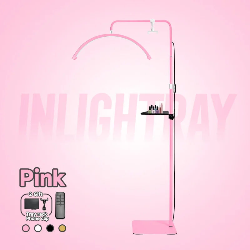 23" OEM 45W LED Eyelash Extension Lamp – Adjustable Brightness Half-Moon Bed Lamp with Ring Light & Free Logo