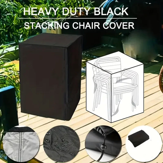 Outdoor Garden Waterproof Chair Cover — Black Balcony & Stacking Chair Protector for Open-Air Furniture