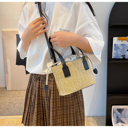 Fashion Straw Bucket Crossbody Bag – Women’s Summer Beach & Travel Shoulder Handbag