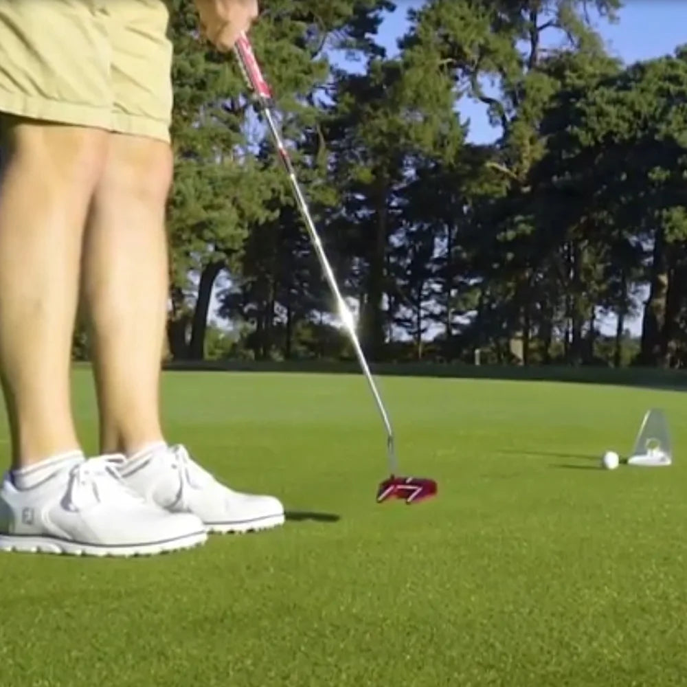 Golf Putter Practice Alignment Tool – Foldable Stick Holder with Triple Aim Points & Spiked Base for Indoor & Outdoor Use