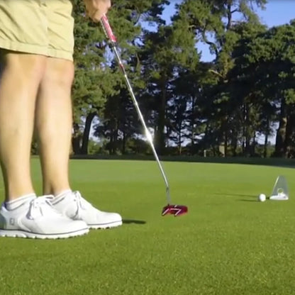 Golf Putter Practice Alignment Tool – Foldable Stick Holder with Triple Aim Points & Spiked Base for Indoor & Outdoor Use