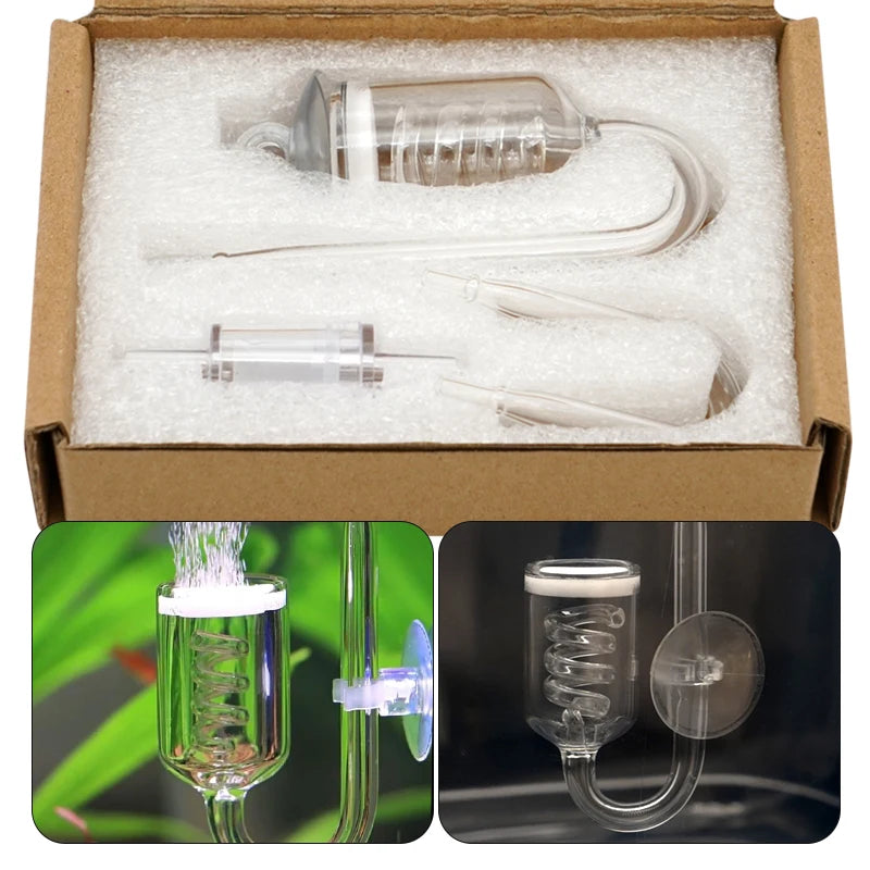Glass CO2 Diffuser for Aquarium — Spiral Carbon Dioxide Atomizer with Suction Cup