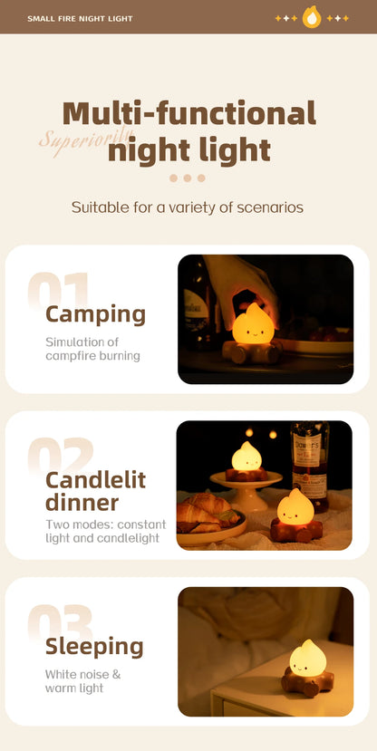 Campfire LED Night Light with White Noise – Creative Room Desk Lamp for Kids Gift