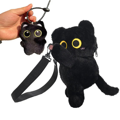 Black Cat Plush Backpack – Kawaii Kitten Doll Shoulder Bag with Large Capacity & Soft Toy Design
