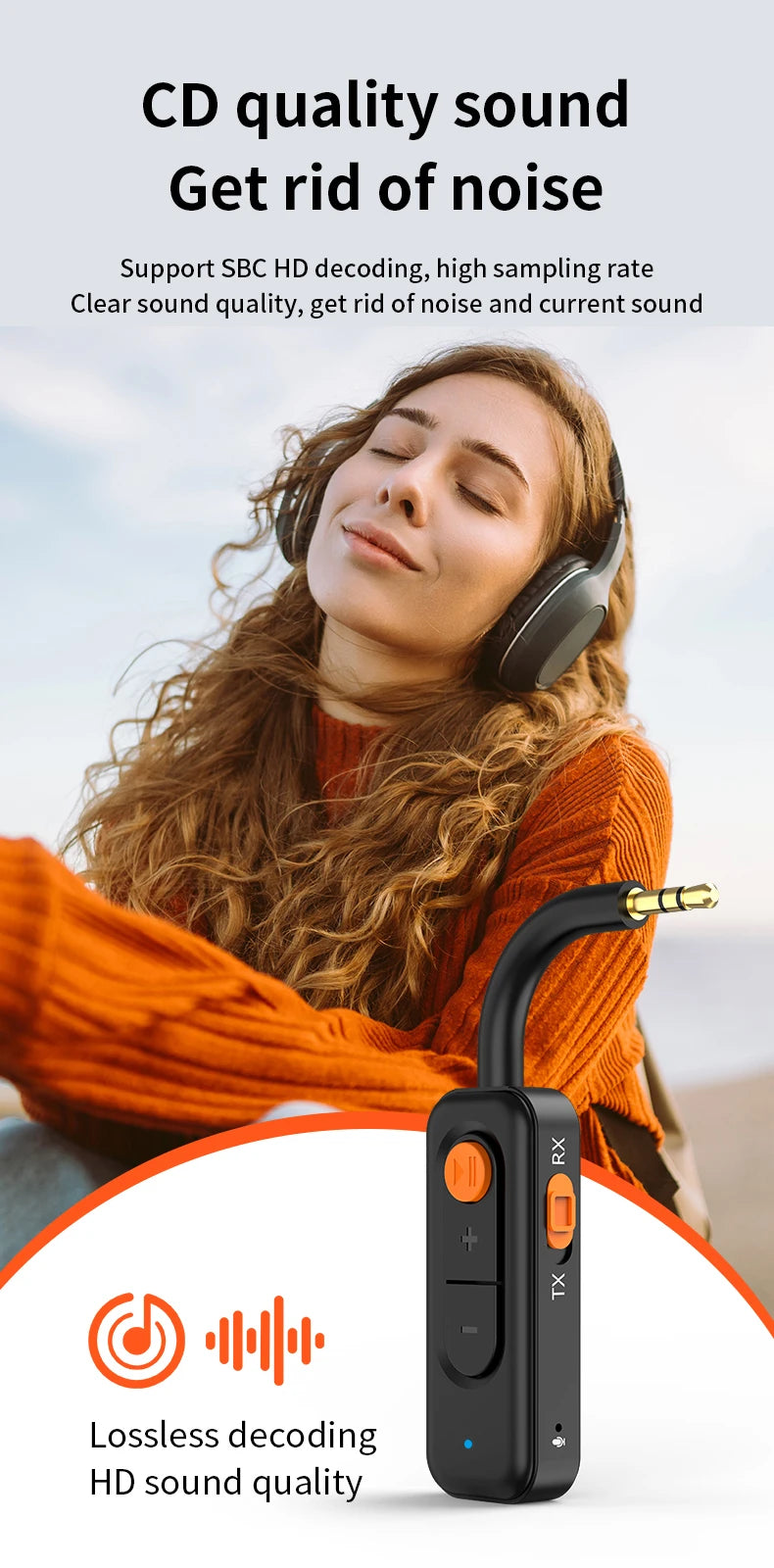 Bluetooth 5.4 Audio Transmitter Receiver – 3.5mm AUX HiFi Stereo Wireless Adapter with Mic for Car, Airplane, TV, PC & Headphones