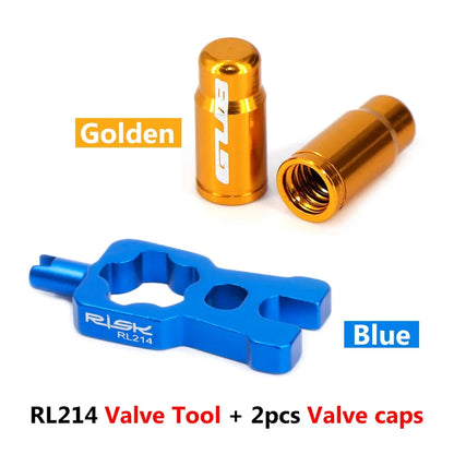 RISK 4-in-1 Bike Valve Core Wrench – Portable Road Bicycle Tool with 2 Presta Valve Caps for Installation & Removal